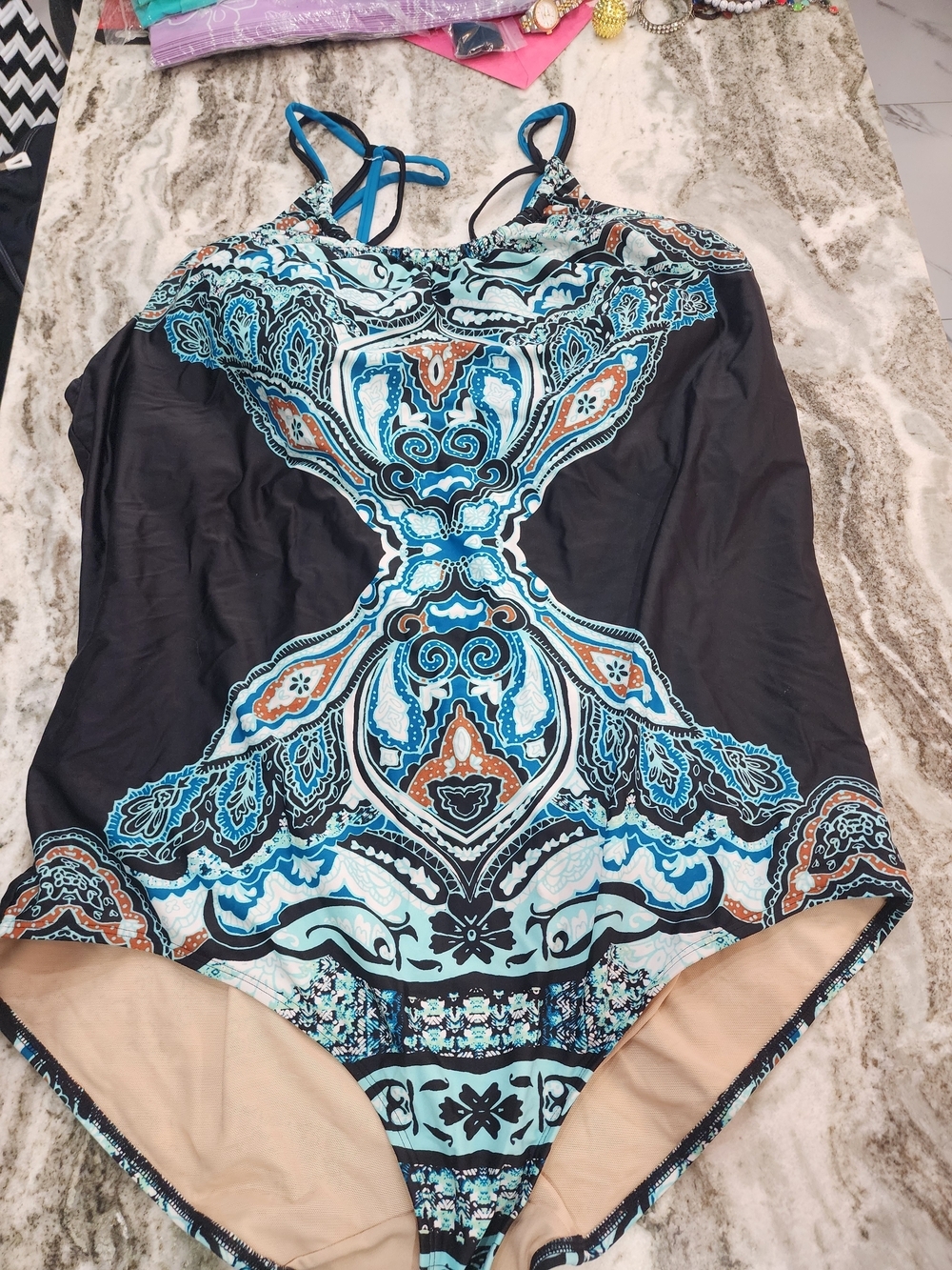 Women’s Blue & Black Printed One-Piece Swimsuit